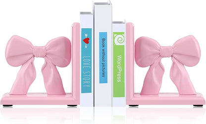 2 Pieces Pink Bow Bookends Cute Book Ends for Shelves