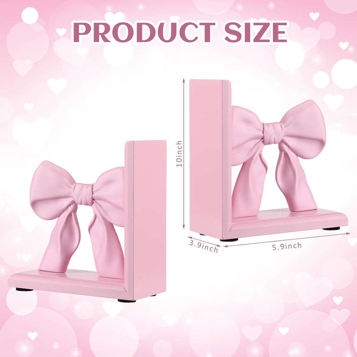 2 Pieces Pink Bow Bookends Cute Book Ends for Shelves