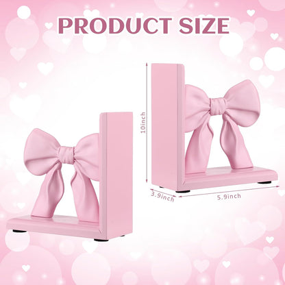 2 Pieces Pink Bow Bookends Cute Book Ends for Shelves