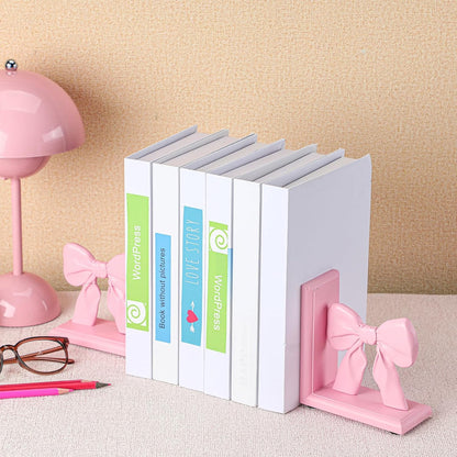 2 Pieces Pink Bow Bookends Cute Book Ends for Shelves
