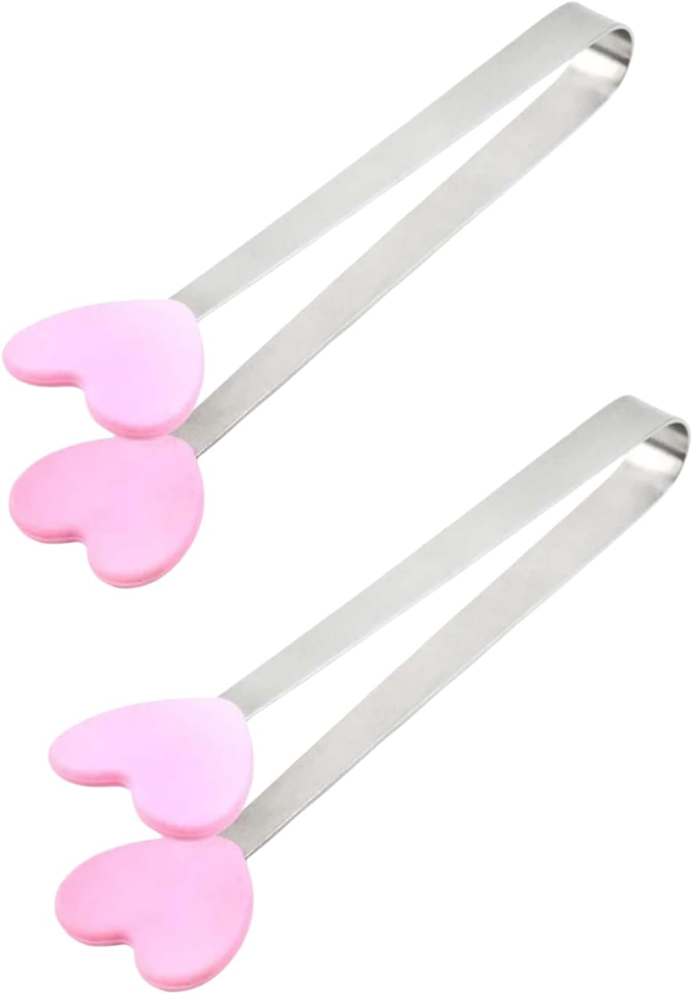 2Pcs Pink Mini Hand Shape Tong Silicone Food Tongs Stainless Steel Kitchen Tongs Small Kids for Sugar Cubes, Serving Food, Salad Buffet Cooking Utensils (Heart Shape)
