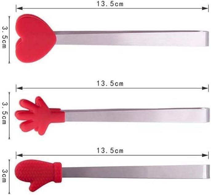 2Pcs Pink Mini Hand Shape Tong Silicone Food Tongs Stainless Steel Kitchen Tongs Small Kids for Sugar Cubes, Serving Food, Salad Buffet Cooking Utensils (Heart Shape)