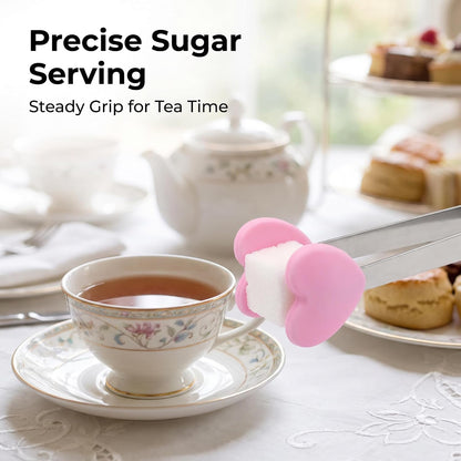 2Pcs Pink Mini Hand Shape Tong Silicone Food Tongs Stainless Steel Kitchen Tongs Small Kids for Sugar Cubes, Serving Food, Salad Buffet Cooking Utensils (Heart Shape)