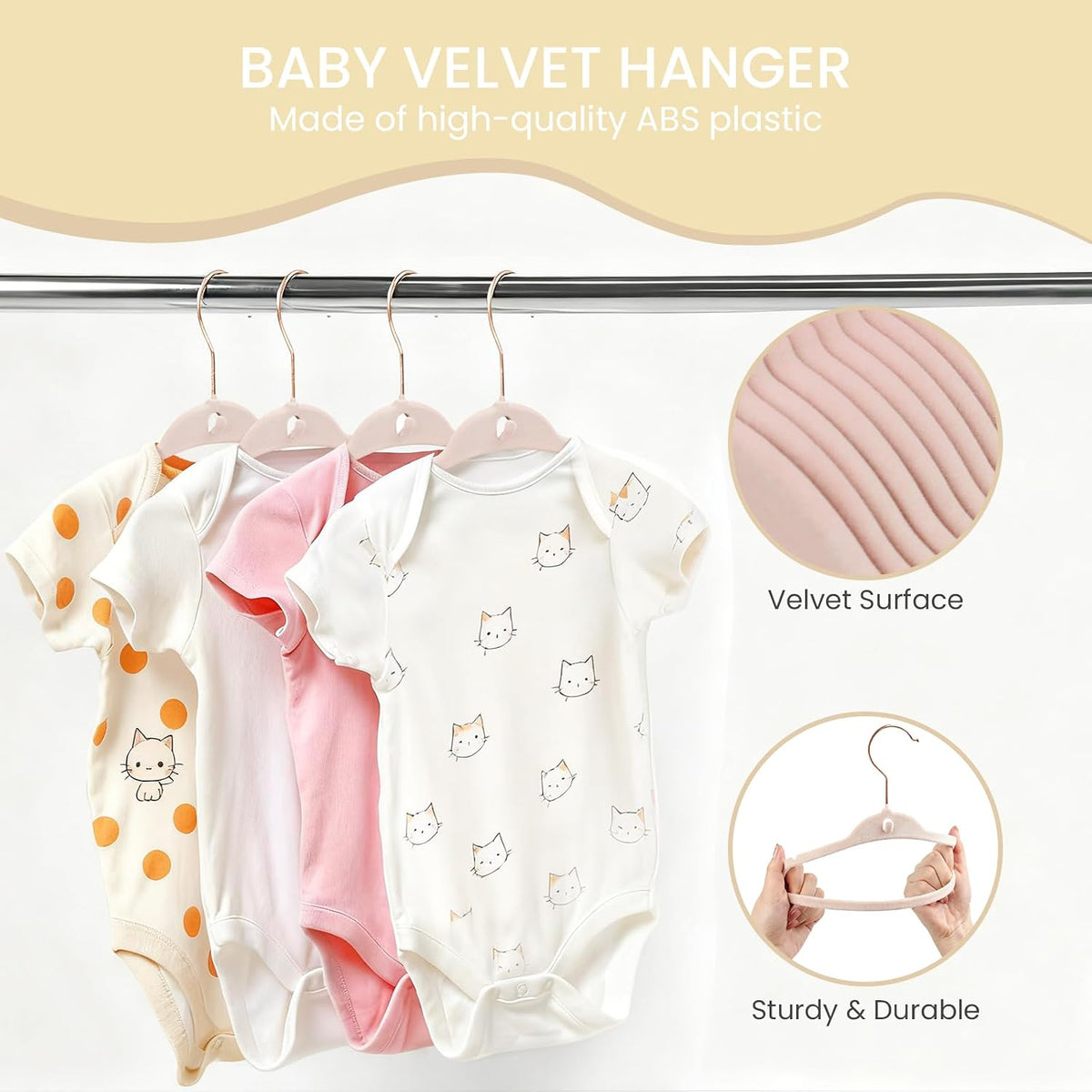 Baby Velvet Hangers, Felt Toddler Hangers, 11", Pink, 50 Pack