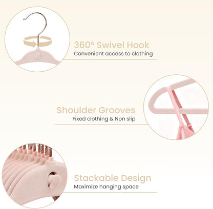 Baby Velvet Hangers, Felt Toddler Hangers, 11", Pink, 50 Pack