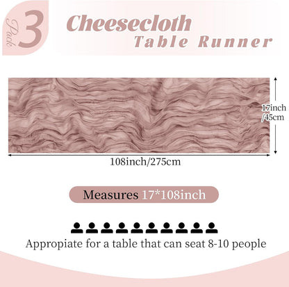 3 Pack Dusty Pink Cheesecloth Table Runner, 17 x 108 Inch, Gauze Cheese Cloth Table Runner Rustic Sheer Runner for Wedding Birthday Party Baby Shower Table Decor(Dusty Pink)
