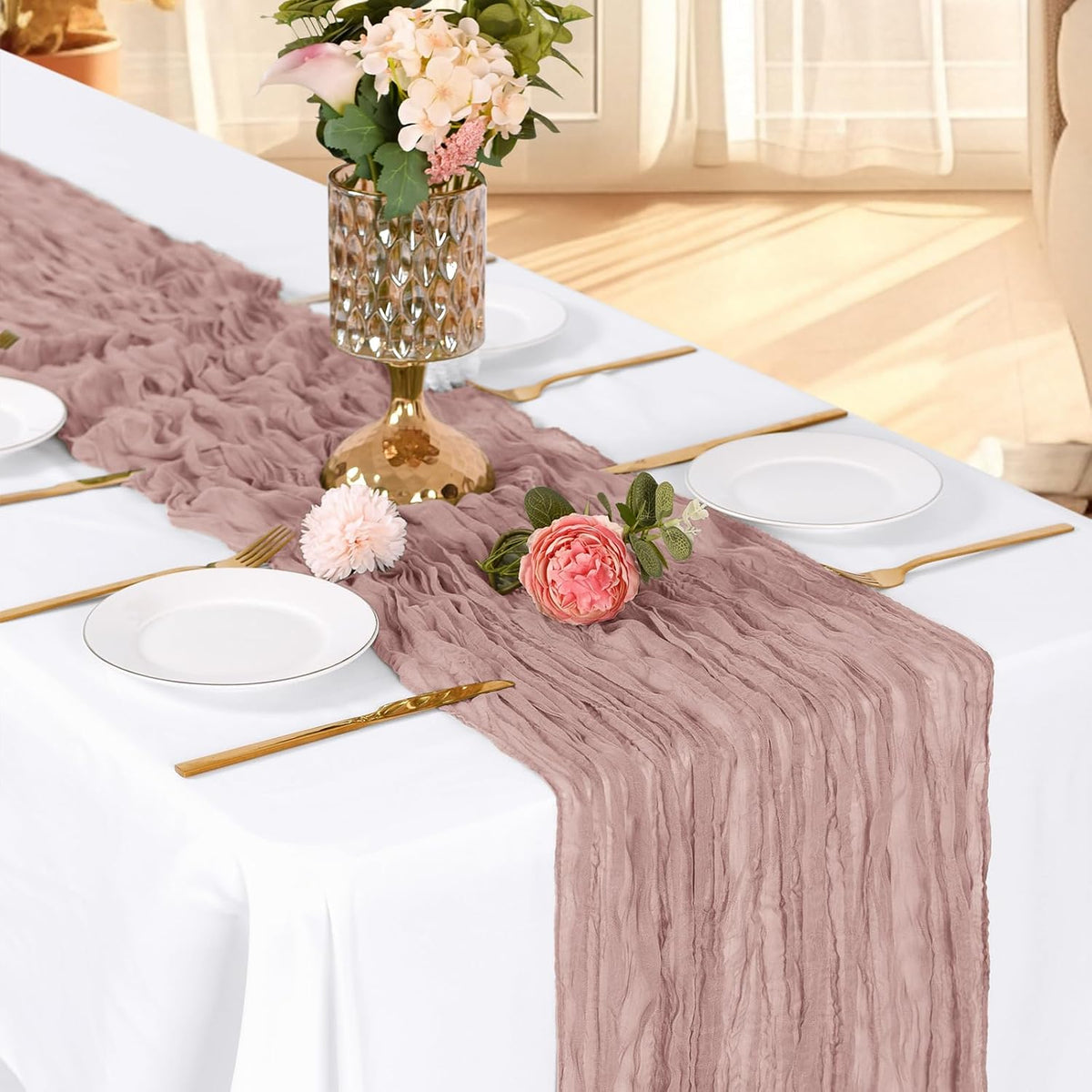 3 Pack Dusty Pink Cheesecloth Table Runner, 17 x 108 Inch, Gauze Cheese Cloth Table Runner Rustic Sheer Runner for Wedding Birthday Party Baby Shower Table Decor(Dusty Pink)