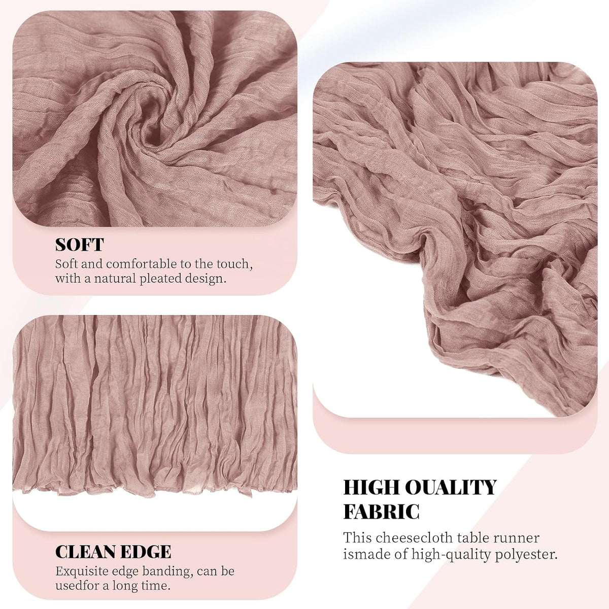 3 Pack Dusty Pink Cheesecloth Table Runner, 17 x 108 Inch, Gauze Cheese Cloth Table Runner Rustic Sheer Runner for Wedding Birthday Party Baby Shower Table Decor(Dusty Pink)