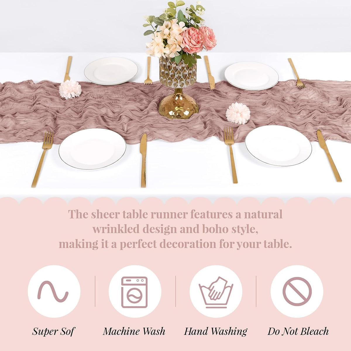 3 Pack Dusty Pink Cheesecloth Table Runner, 17 x 108 Inch, Gauze Cheese Cloth Table Runner Rustic Sheer Runner for Wedding Birthday Party Baby Shower Table Decor(Dusty Pink)