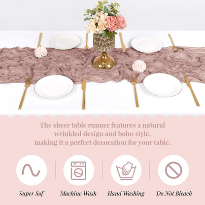 3 Pack Dusty Pink Cheesecloth Table Runner, 17 x 108 Inch, Gauze Cheese Cloth Table Runner Rustic Sheer Runner for Wedding Birthday Party Baby Shower Table Decor(Dusty Pink)