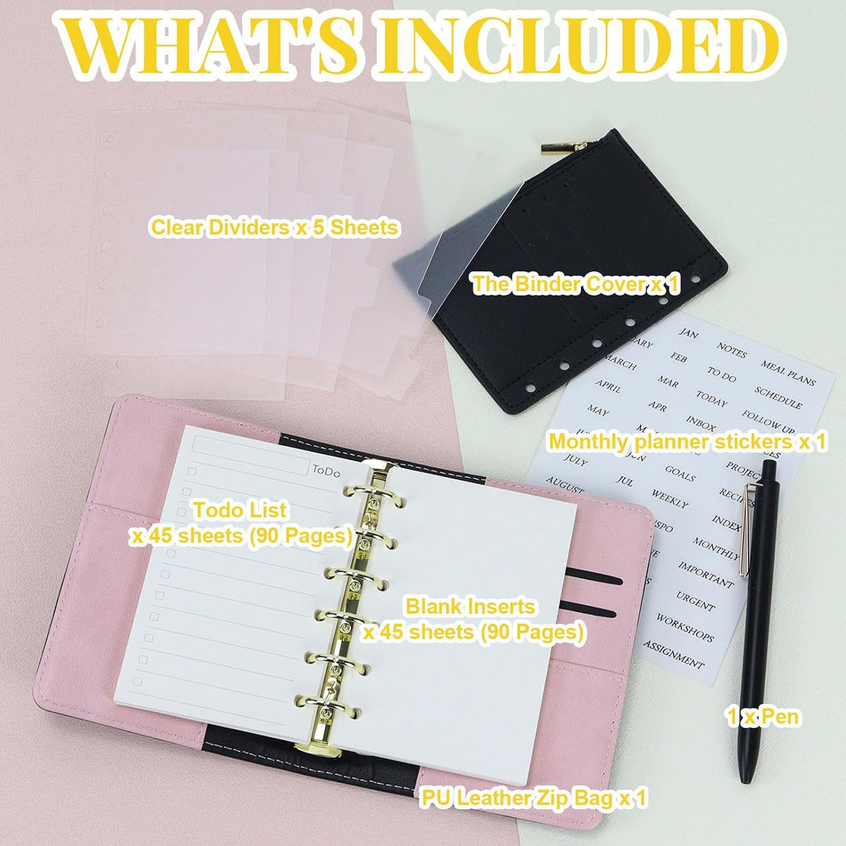 A7 Pocket Refillable Planner Small Binder Notebook 6 Ring 4.5"x5.7"