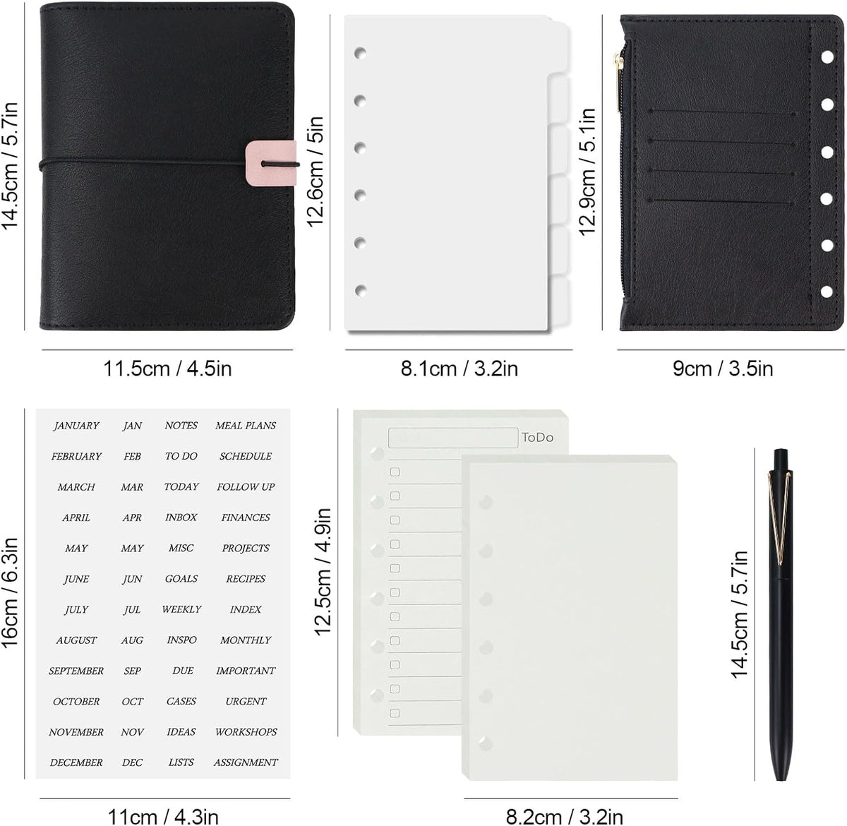 A7 Pocket Refillable Planner Small Binder Notebook 6 Ring 4.5"x5.7"