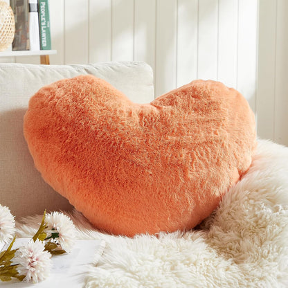 EastTree Heart Pillows, Pink Orange Heart Shaped Pillows, Love Throw Pillows Gifts, Ultra Soft Faux Rabbit Fur Small Cute Pillows, Women Girls Kid Room Decor 10x13 Inch