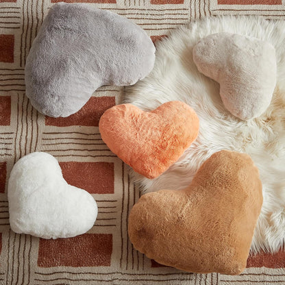 EastTree Heart Pillows, Pink Orange Heart Shaped Pillows, Love Throw Pillows Gifts, Ultra Soft Faux Rabbit Fur Small Cute Pillows, Women Girls Kid Room Decor 10x13 Inch