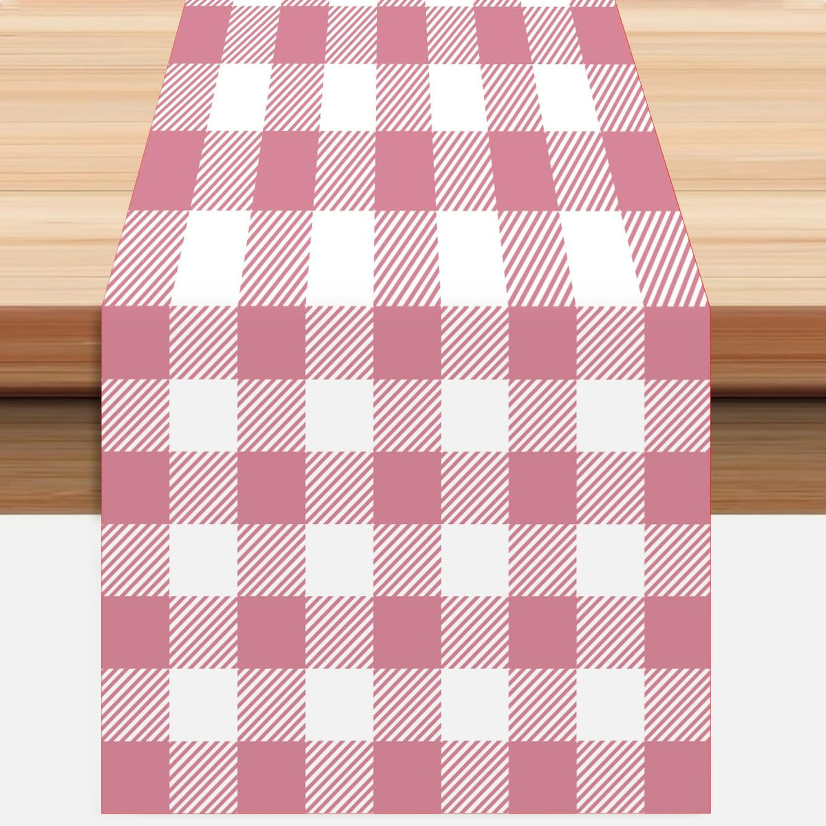Pink and White Buffalo Plaid Table Runner 13x72 Inch