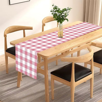 Pink and White Buffalo Plaid Table Runner 13x72 Inch