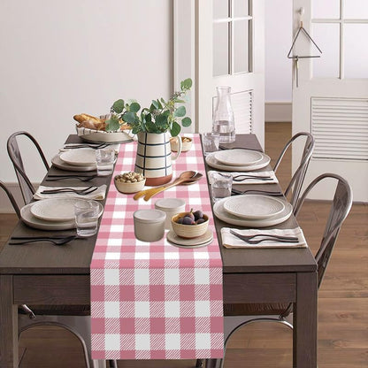 Pink and White Buffalo Plaid Table Runner 13x72 Inch