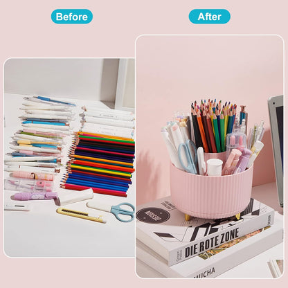 360 Degree Rotating Desk Pen/Pencil Holder, 5-Slot Organizer, Cute Pink Desk Accessory