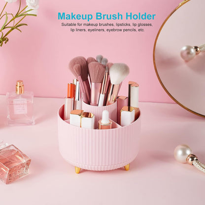 360 Degree Rotating Desk Pen/Pencil Holder, 5-Slot Organizer, Cute Pink Desk Accessory