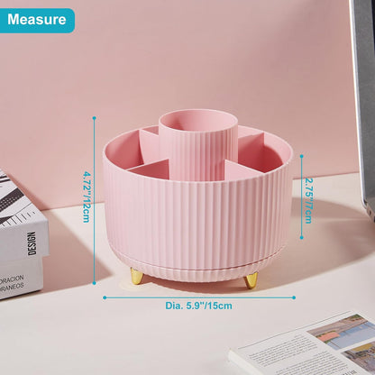 360 Degree Rotating Desk Pen/Pencil Holder, 5-Slot Organizer, Cute Pink Desk Accessory