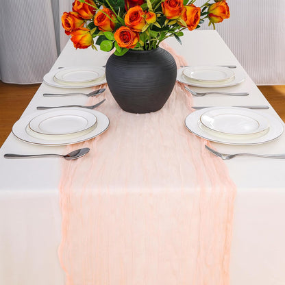 Coral Peach Spring Summer Cheesecloth Table Runner 35 x120 inches Rustic Gauze Boho Cheese Cloth Table Runner for Wedding Bridal Shower Baby Decoration