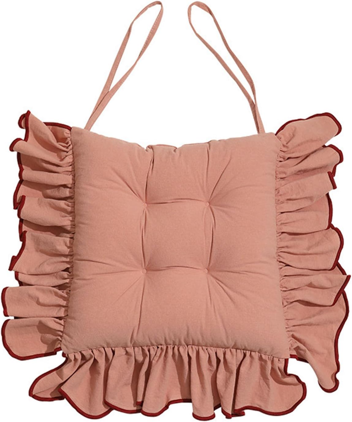 Cotton Ruffles Chair Cushion for Dining Chairs Soft Comfortable Chair Pads with Ties Farmhouse Country Seat Cushion for Kitchen Chairs Office Chairs (Pink,16"x16")