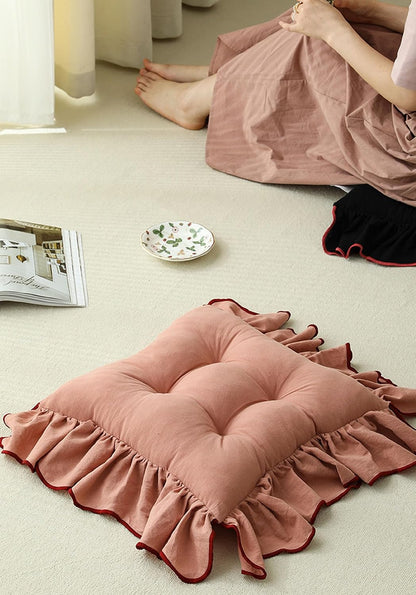 Cotton Ruffles Chair Cushion for Dining Chairs Soft Comfortable Chair Pads with Ties Farmhouse Country Seat Cushion for Kitchen Chairs Office Chairs (Pink,16"x16")