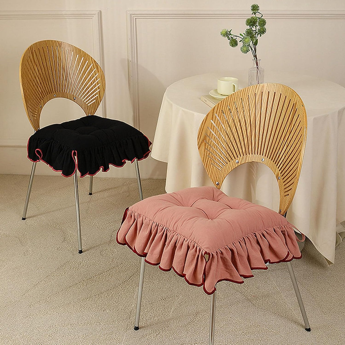 Cotton Ruffles Chair Cushion for Dining Chairs Soft Comfortable Chair Pads with Ties Farmhouse Country Seat Cushion for Kitchen Chairs Office Chairs (Pink,16"x16")