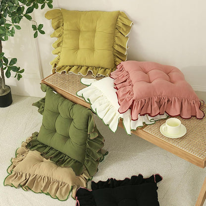Cotton Ruffles Chair Cushion for Dining Chairs Soft Comfortable Chair Pads with Ties Farmhouse Country Seat Cushion for Kitchen Chairs Office Chairs (Pink,16"x16")