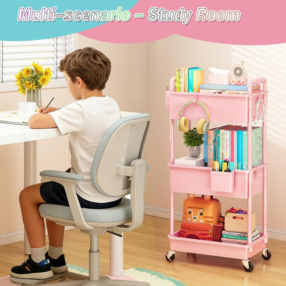 Baby Diaper Caddy Cart, 3 Tier Rolling Diaper Cart for Nursery,Pink