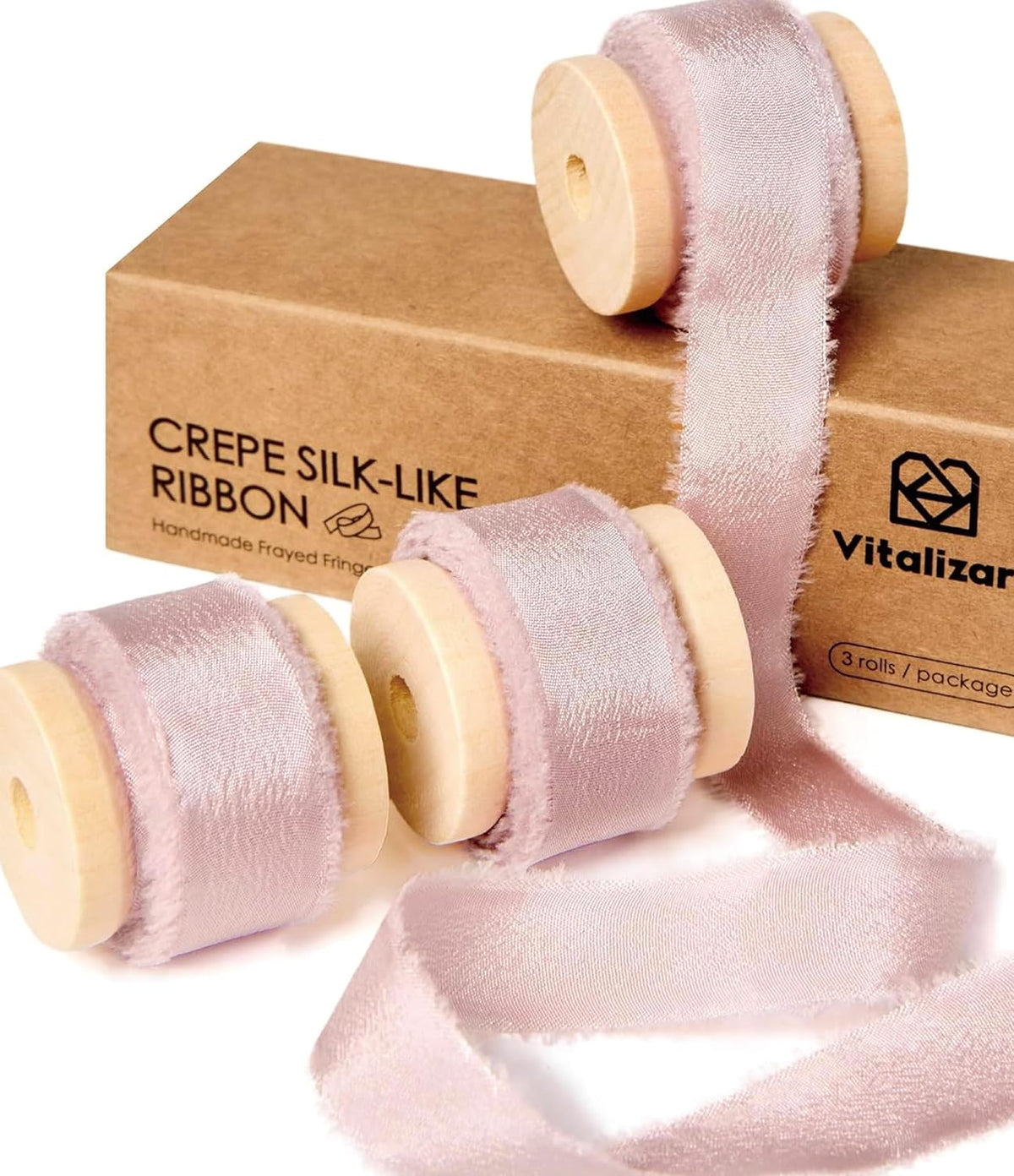 Pink Ribbon 5/8" x 15 Yds Crepe Silk-Like Handmade Frayed Fringe