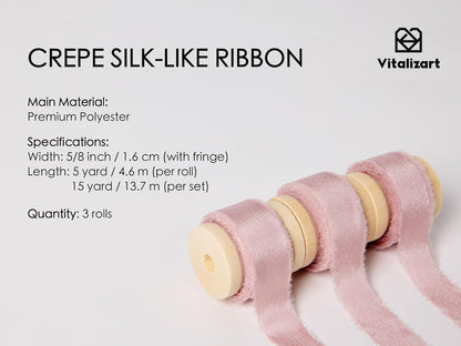 Pink Ribbon 5/8" x 15 Yds Crepe Silk-Like Handmade Frayed Fringe