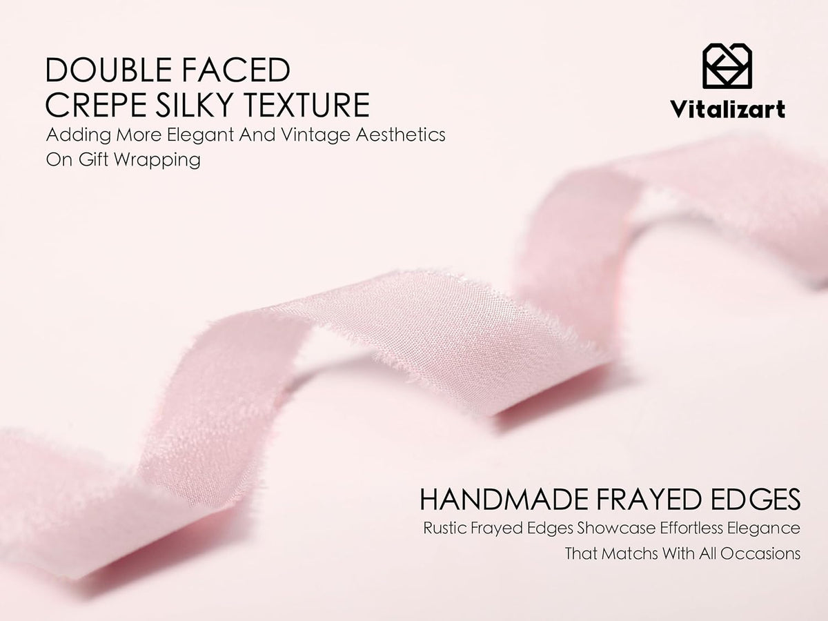 Pink Ribbon 5/8" x 15 Yds Crepe Silk-Like Handmade Frayed Fringe