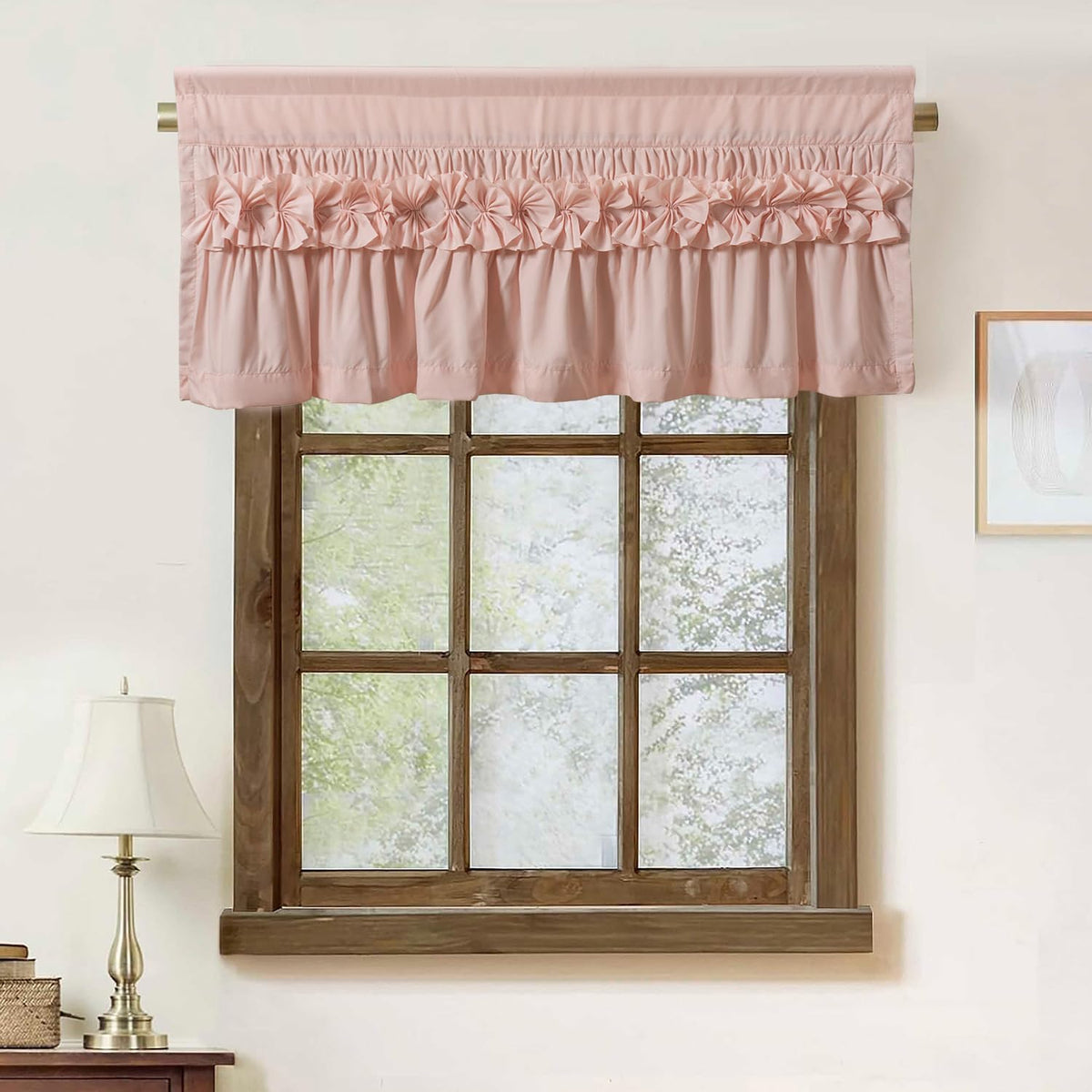2 Pack Peach Ruffle Handcrafted Window Valances, 42"x18"