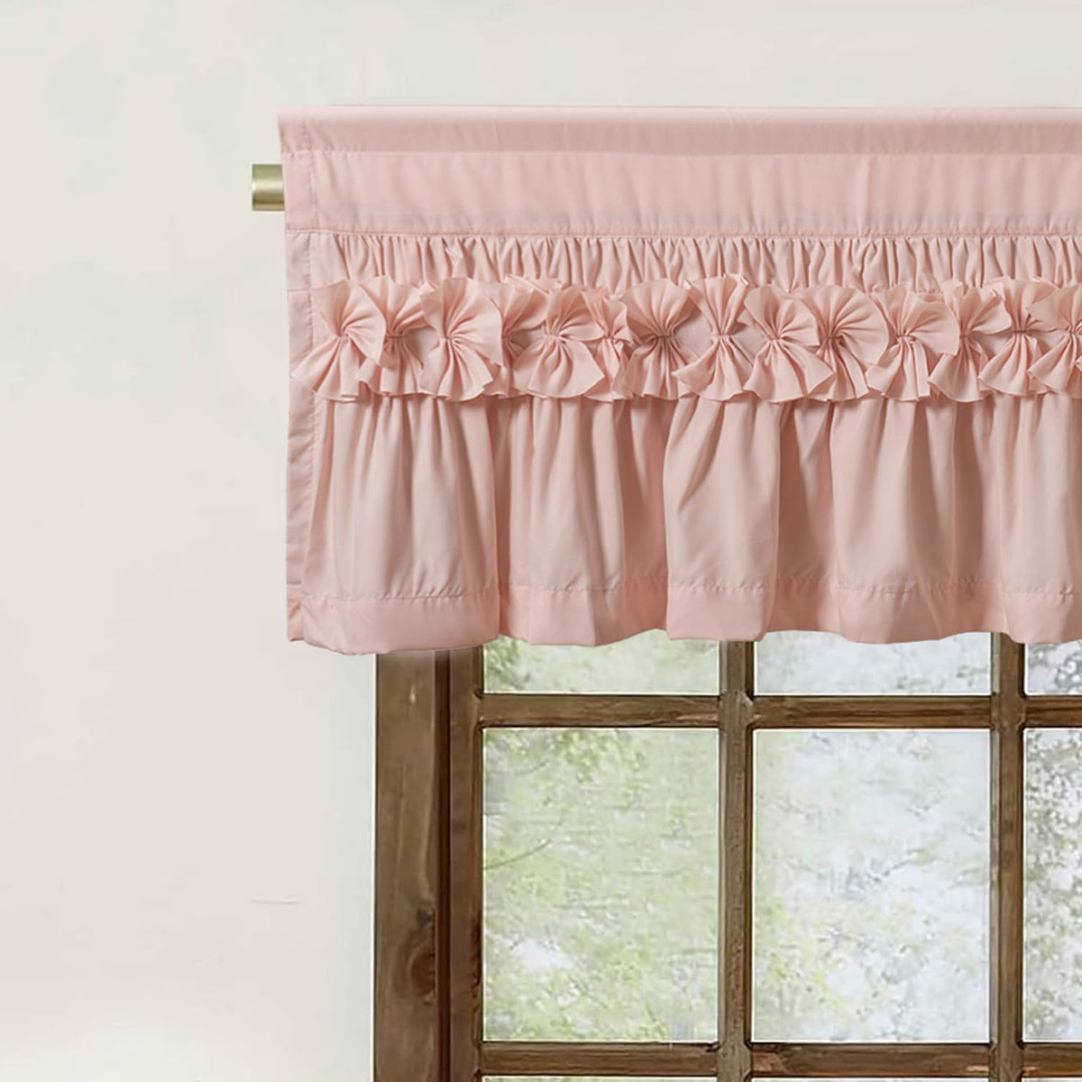 2 Pack Peach Ruffle Handcrafted Window Valances, 42"x18"