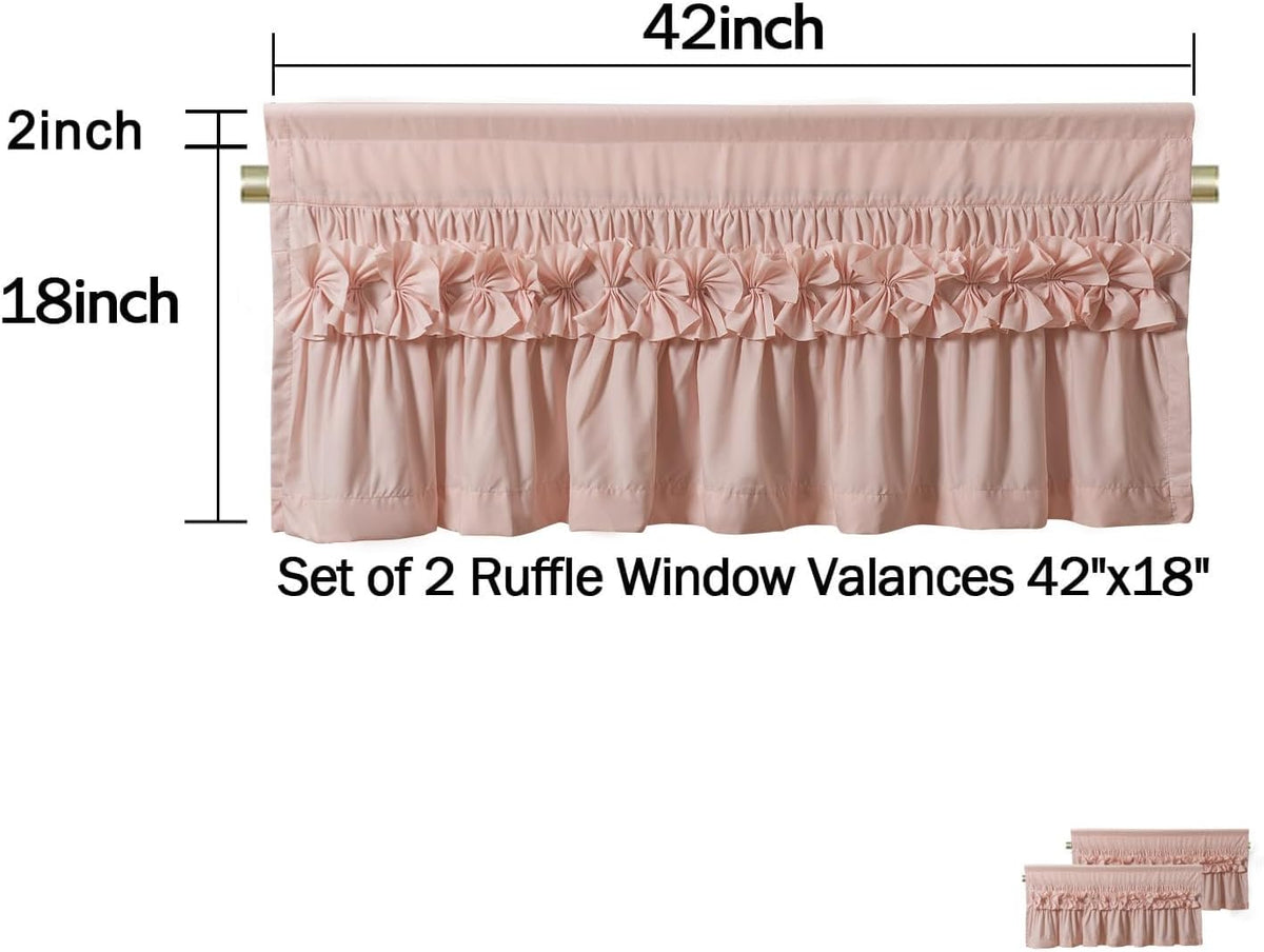 2 Pack Peach Ruffle Handcrafted Window Valances, 42"x18"