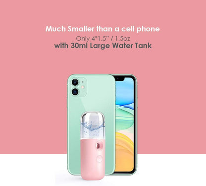 Nano Facial Steamer, Handy Mini Mister, USB Rechargeable Mist Sprayer, 30ml Visual Water Tank Moisturizing&Hydrating for Face, Daily Makeup, Skin Care, Eyelash Extensions-Pink