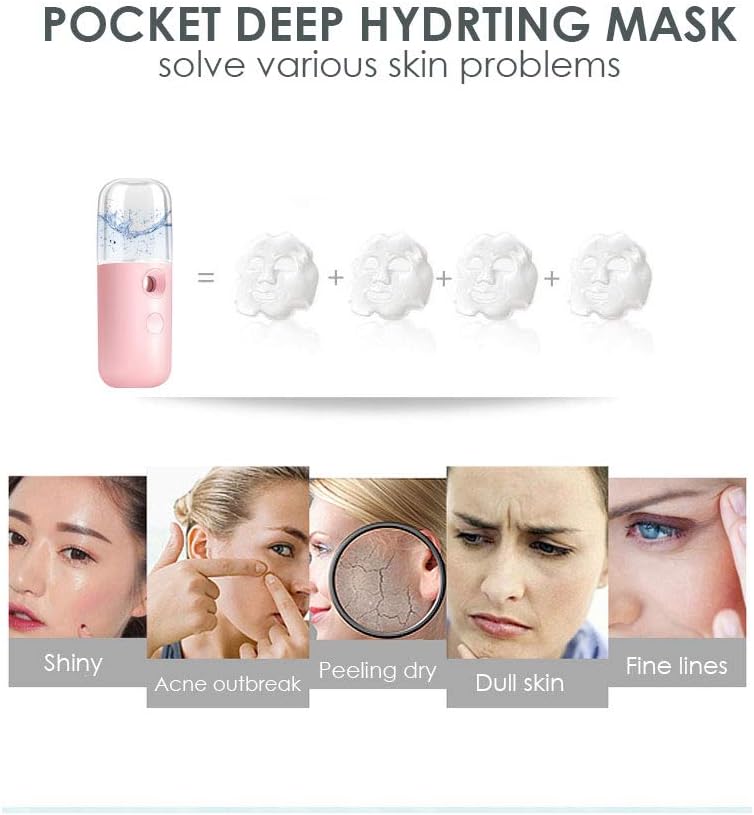 Nano Facial Steamer, Handy Mini Mister, USB Rechargeable Mist Sprayer, 30ml Visual Water Tank Moisturizing&Hydrating for Face, Daily Makeup, Skin Care, Eyelash Extensions-Pink