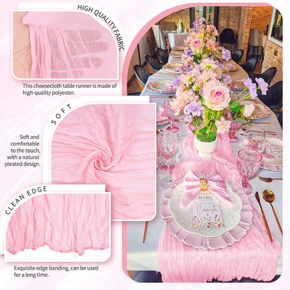 30 Pack Cheesecloth Table Runner 10FT Light Pink Table Runner Boho Gauze Cheese Cloth Table Runners Long Rustic Sheer Table Decorations for Wedding Party Baby Bridal Shower Birthday Holiday Home