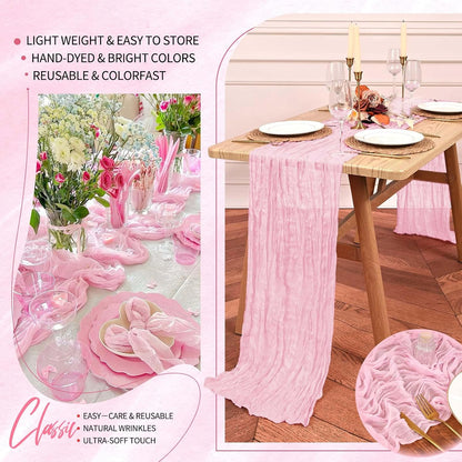 30 Pack Cheesecloth Table Runner 10FT Light Pink Table Runner Boho Gauze Cheese Cloth Table Runners Long Rustic Sheer Table Decorations for Wedding Party Baby Bridal Shower Birthday Holiday Home