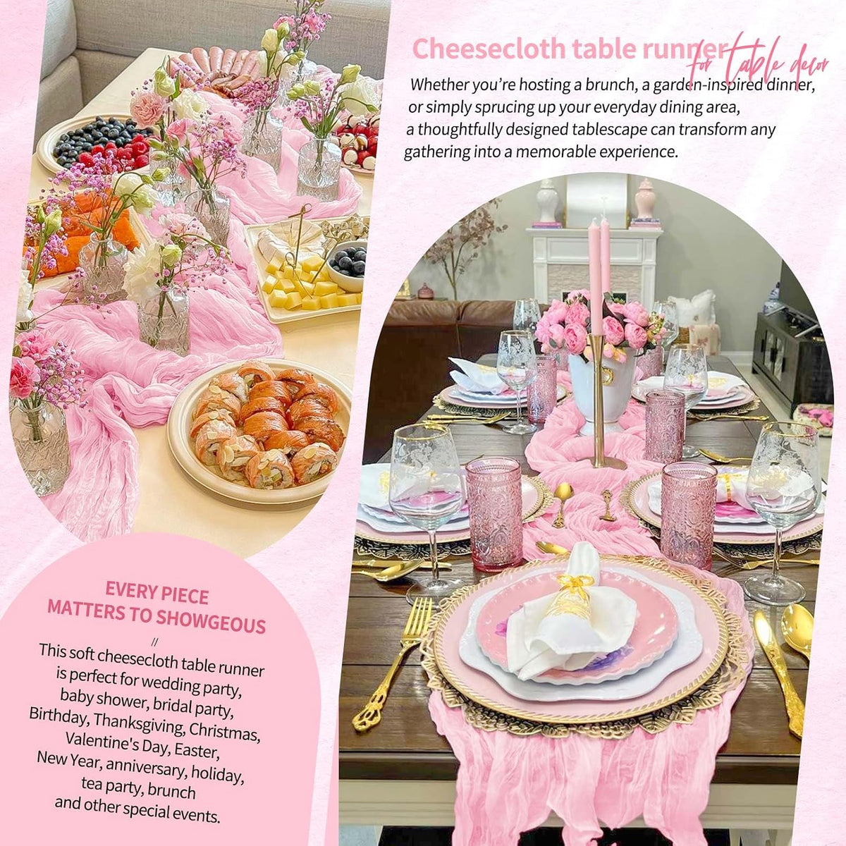 30 Pack Cheesecloth Table Runner 10FT Light Pink Table Runner Boho Gauze Cheese Cloth Table Runners Long Rustic Sheer Table Decorations for Wedding Party Baby Bridal Shower Birthday Holiday Home