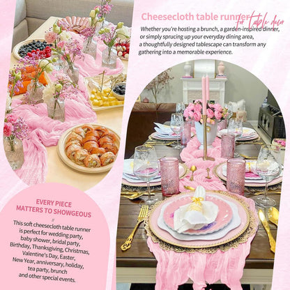 30 Pack Cheesecloth Table Runner 10FT Light Pink Table Runner Boho Gauze Cheese Cloth Table Runners Long Rustic Sheer Table Decorations for Wedding Party Baby Bridal Shower Birthday Holiday Home