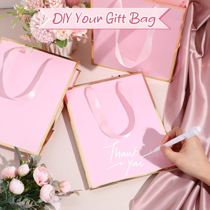 24 Pack Metallic Paper Gift Bag with Tissue, Pink Gold