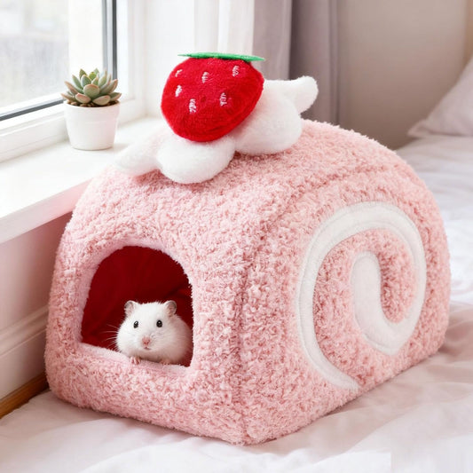 Hamster Bed, Guinea Pig Cave Bed, Soft Winter Comfortable Hamster Sleeping Nest Habitat for Ferret Chinchilla Small Pets, Pink
