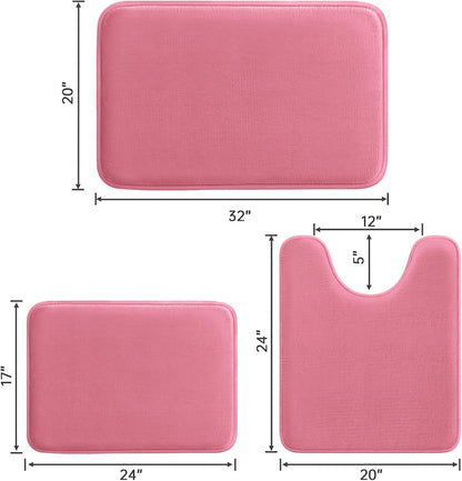 3-Piece Memory Foam Bathroom Rug Set, Pink