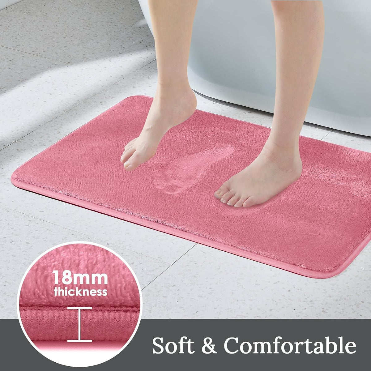 3-Piece Memory Foam Bathroom Rug Set, Pink