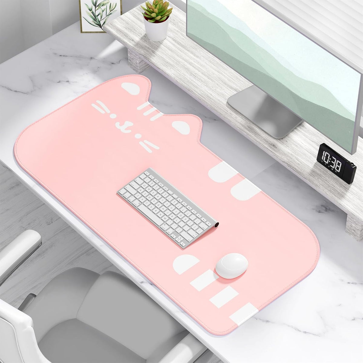 Large Gaming Mouse Pad, Extended Mouse Mat with Stitched Edges, Cute Anime Cat Keyboard Pad with Non-Slip Base, Big XXL Desk Mats for Gamer, Computer, Office Accessories, 29.5 x 15.9in, Pink