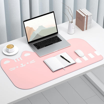 Large Gaming Mouse Pad, Extended Mouse Mat with Stitched Edges, Cute Anime Cat Keyboard Pad with Non-Slip Base, Big XXL Desk Mats for Gamer, Computer, Office Accessories, 29.5 x 15.9in, Pink