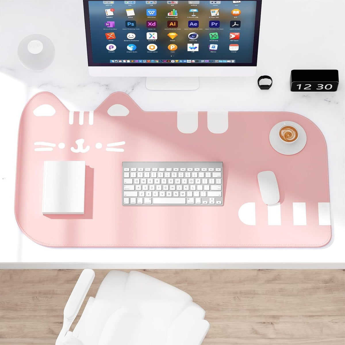 Large Gaming Mouse Pad, Extended Mouse Mat with Stitched Edges, Cute Anime Cat Keyboard Pad with Non-Slip Base, Big XXL Desk Mats for Gamer, Computer, Office Accessories, 29.5 x 15.9in, Pink