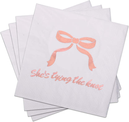 50pcs 3 Layers She's Tying The Knot Bridal Shower Party Supplies,5 x 5 In Paper Napkins, Pink Bow Bachelorette Themed Party Decorations (pink bow)